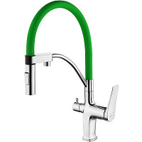 Смеситель Lemark Comfort LM3074C-Green для кухни с гибким изливом, с подключением к фильтру питьевой воды, хром/зеленый от Водопад  фото 1