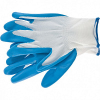 Перчатки Сибртех 67862 полиэфирные с синим нитрильным покрытием, размер L, 15 класс вязки от Водопад  фото 1