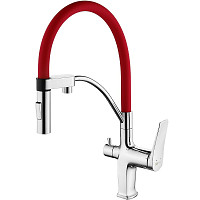 Смеситель Lemark Comfort LM3074C-Red для кухни с гибким изливом, с подключением к фильтру питьевой воды, хром/красный от Водопад  фото 1