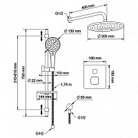 Душевая система Swedbe Platta 5556 встраиваемая, термостат, хром от Водопад  фото 2