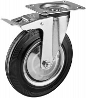 Поворотное колесо Зубр 30936-200-B c тормозом резина/металл игольчатый подшипник d=200мм г/п 185кг от Водопад  фото 1