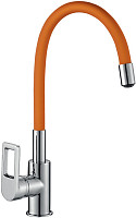 Смеситель для кухни Rossinka Z35-35U-Orange, гибкий излив, хром / оранжевый от Водопад  фото 1